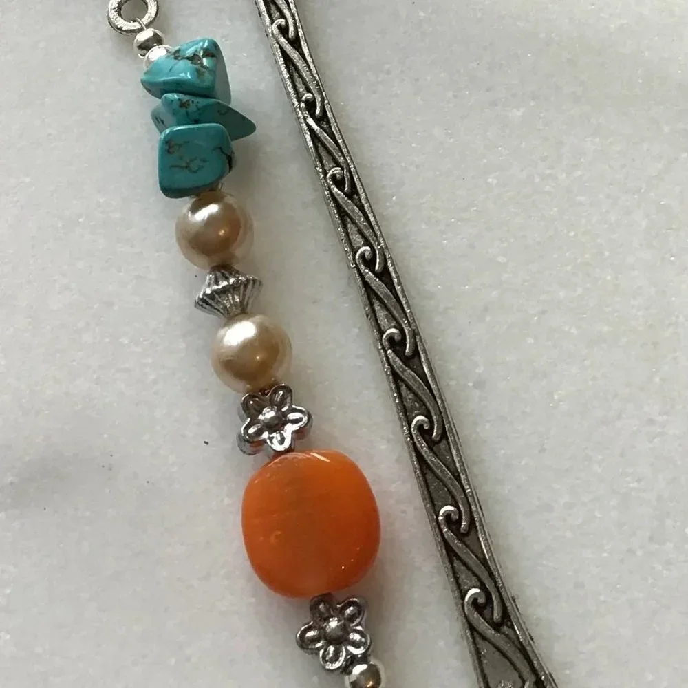 Tibetan Metal Bookmark Celtic Engraved Beaded Hook Bookmark